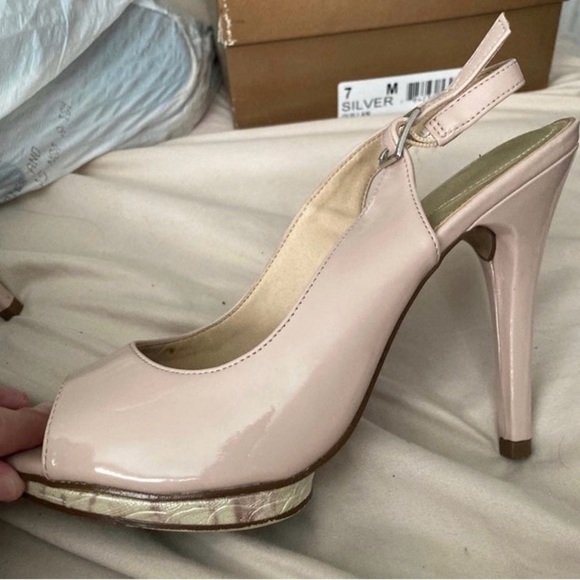 Women's Pink Peep Toe Heels - Picture 2 of 3